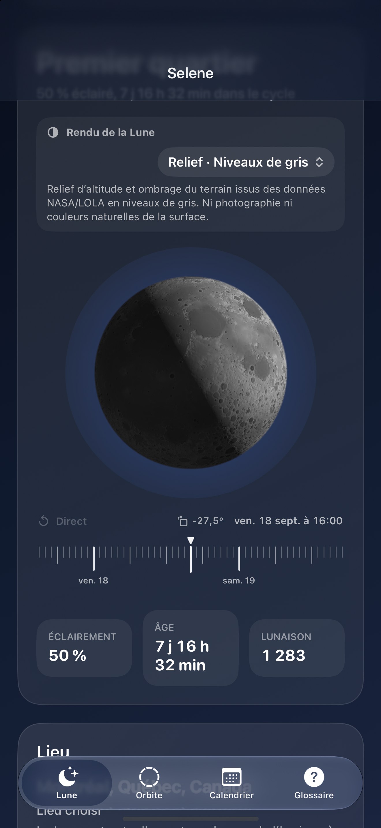 Selene iPhone screenshot 9: iPhone · Relief · Niveaux de gris