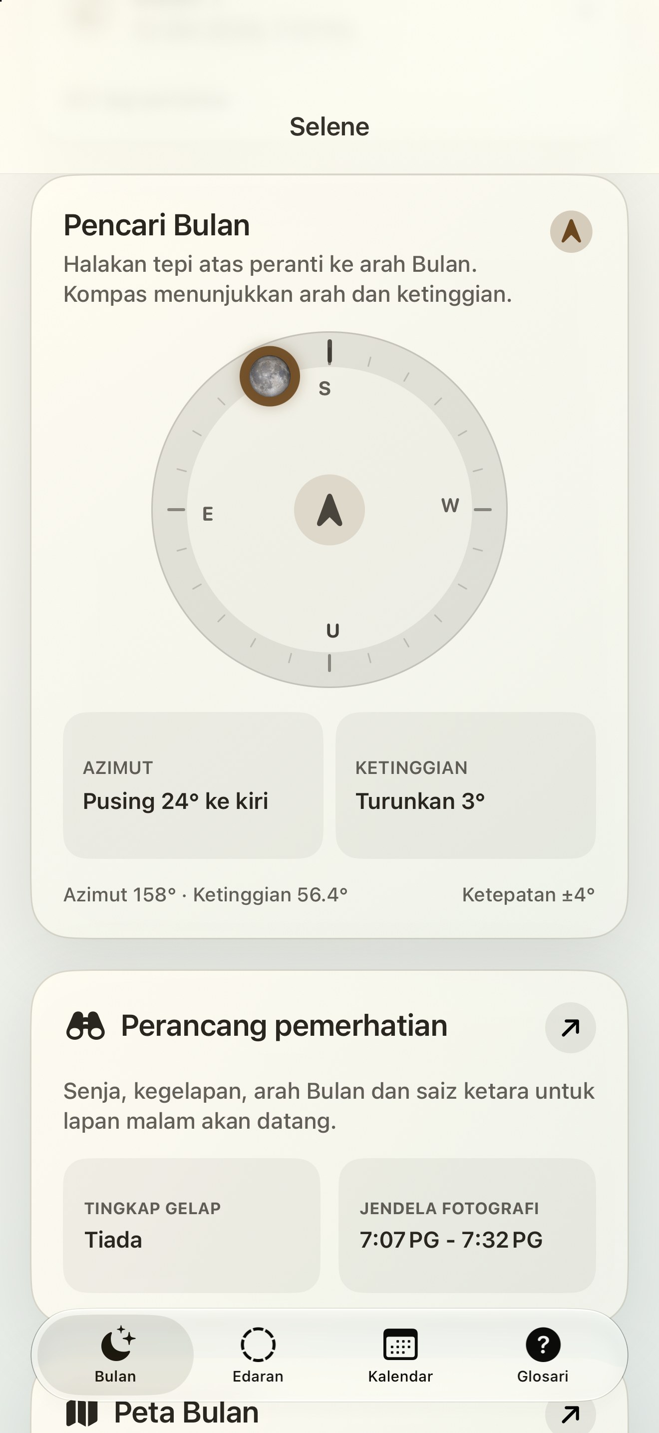 Selene iPhone screenshot 2: iPhone · Moon Finder dan kompas bulan