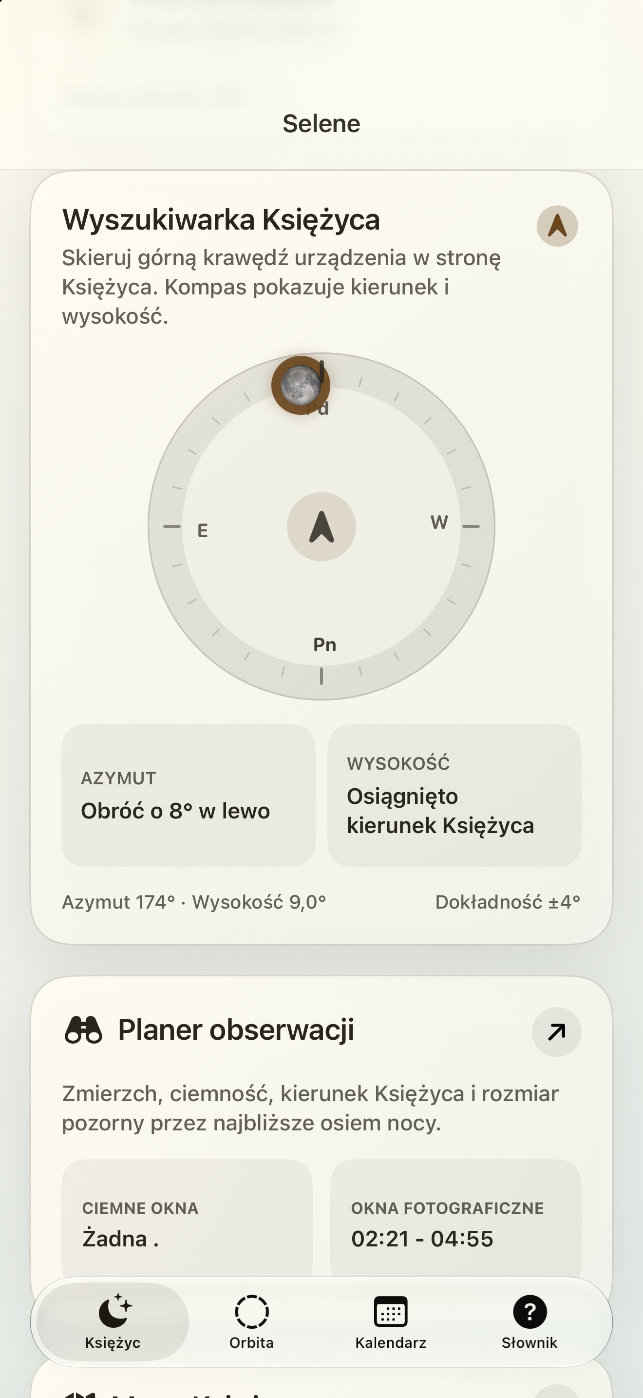 Selene iPhone screenshot 2: iPhone · Lunar Finder i kompas księżycowy