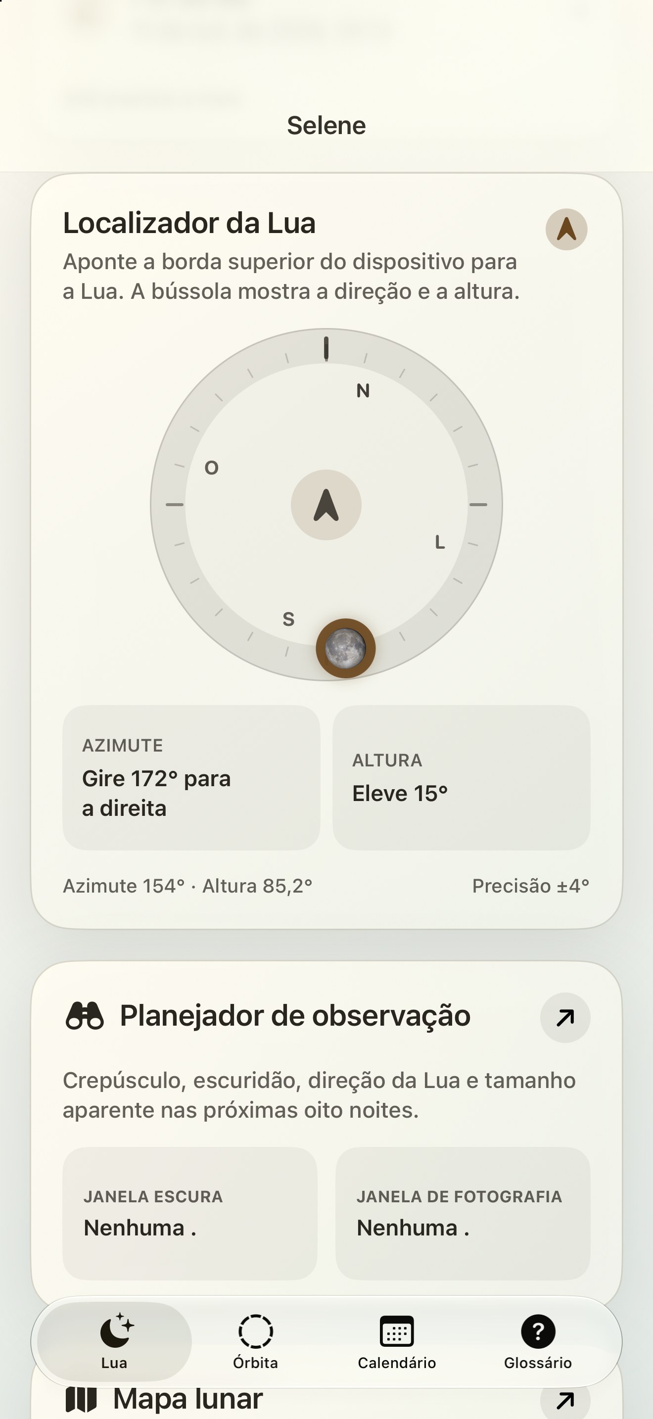 Selene iPhone screenshot 2: iPhone · Moon Finder e bússola lunar