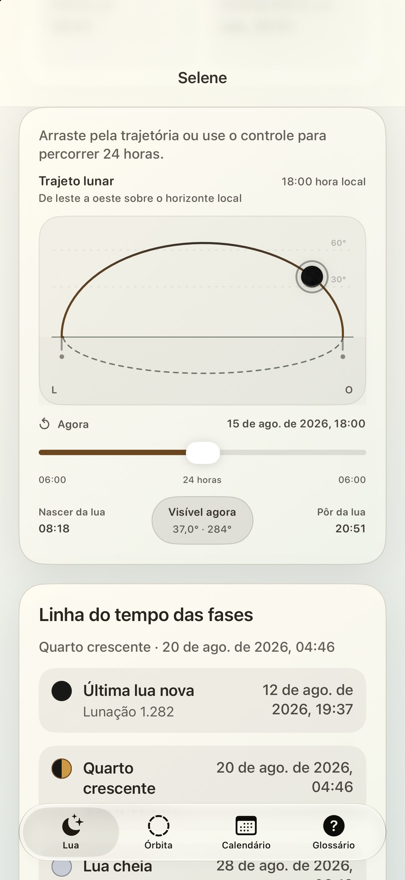 Selene iPhone screenshot 5: iPhone · Trajeto lunar