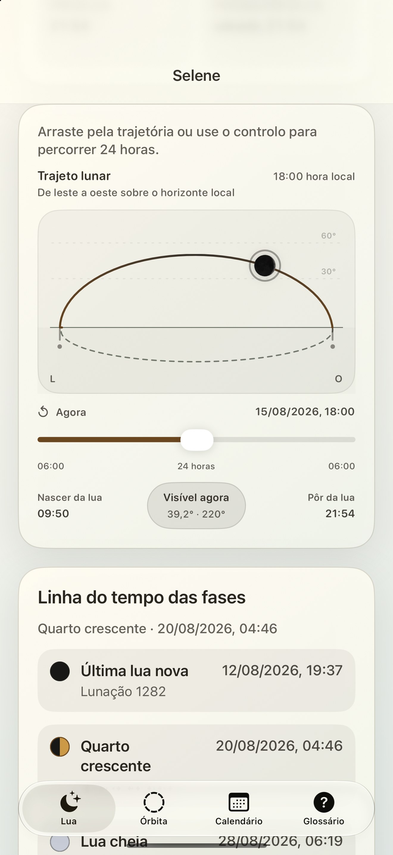 Selene iPhone screenshot 5: iPhone · Trajeto lunar