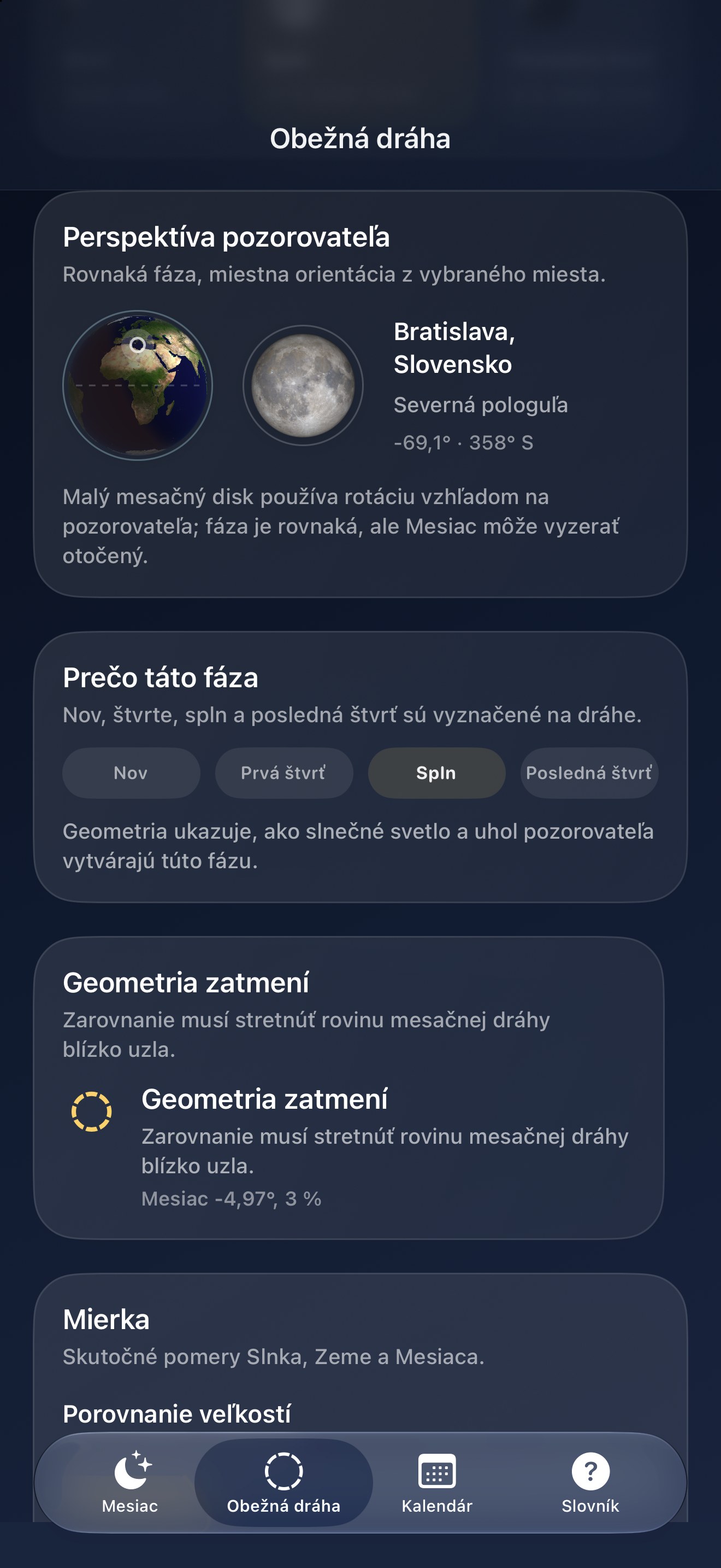 Selene iPhone screenshot 7: iPhone · Pozorovanie