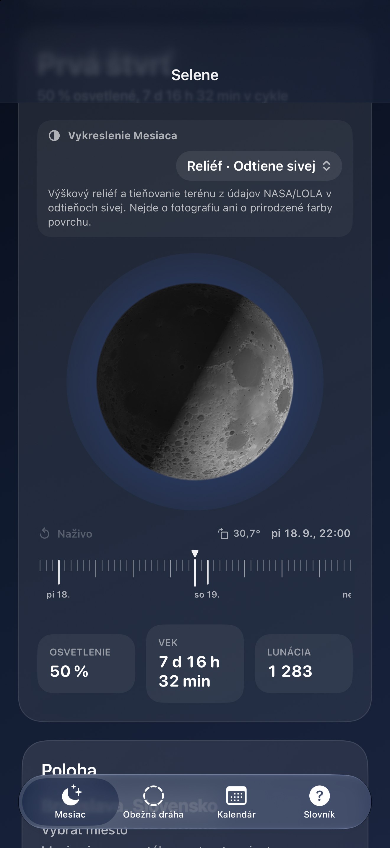 Selene iPhone screenshot 9: iPhone · Reliéf · Odtiene sivej