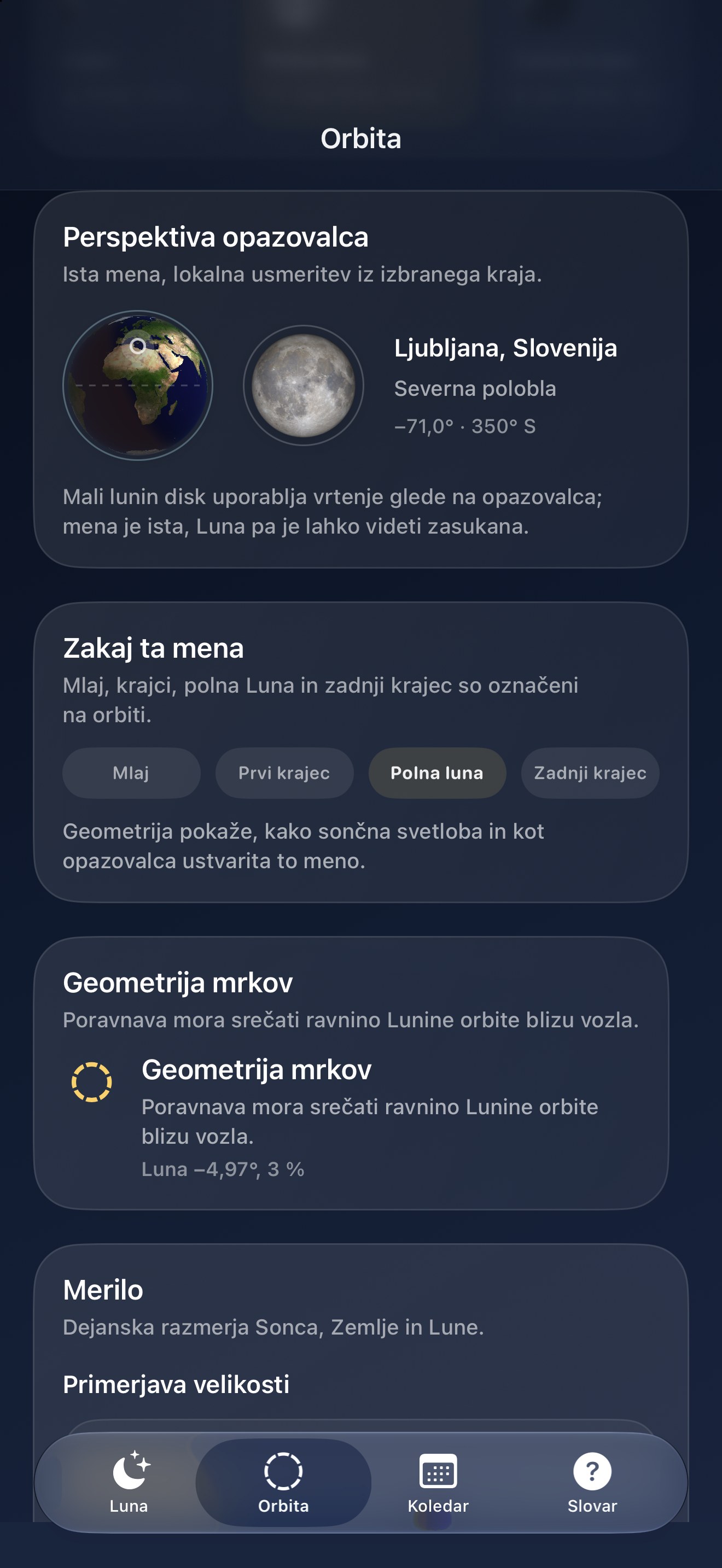 Selene iPhone screenshot 7: iPhone · Opazovanje