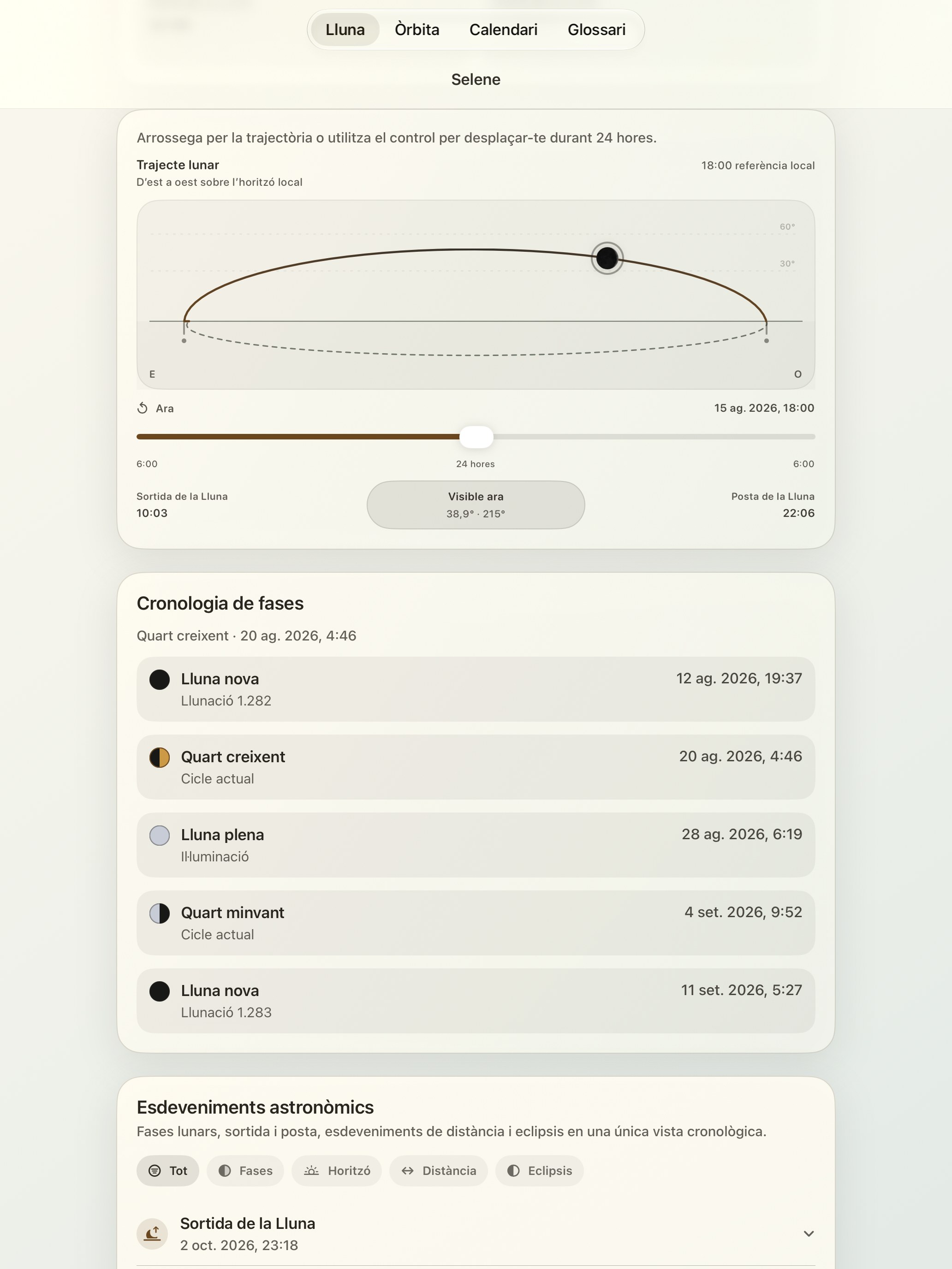 Selene iPad screenshot 5: iPad · Trajecte lunar