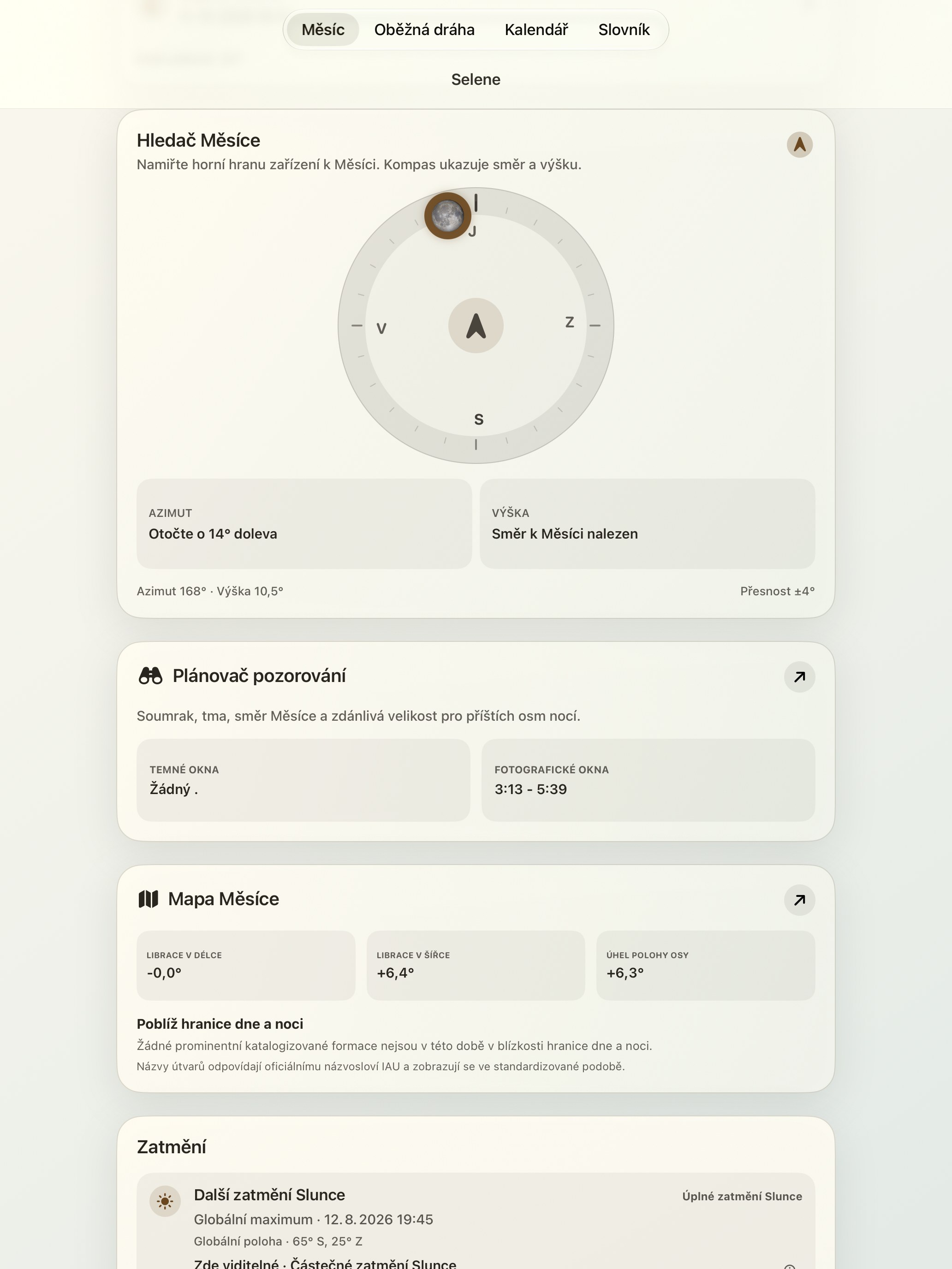 Selene iPad screenshot 2: iPad · Lunar Finder a měsíční kompas