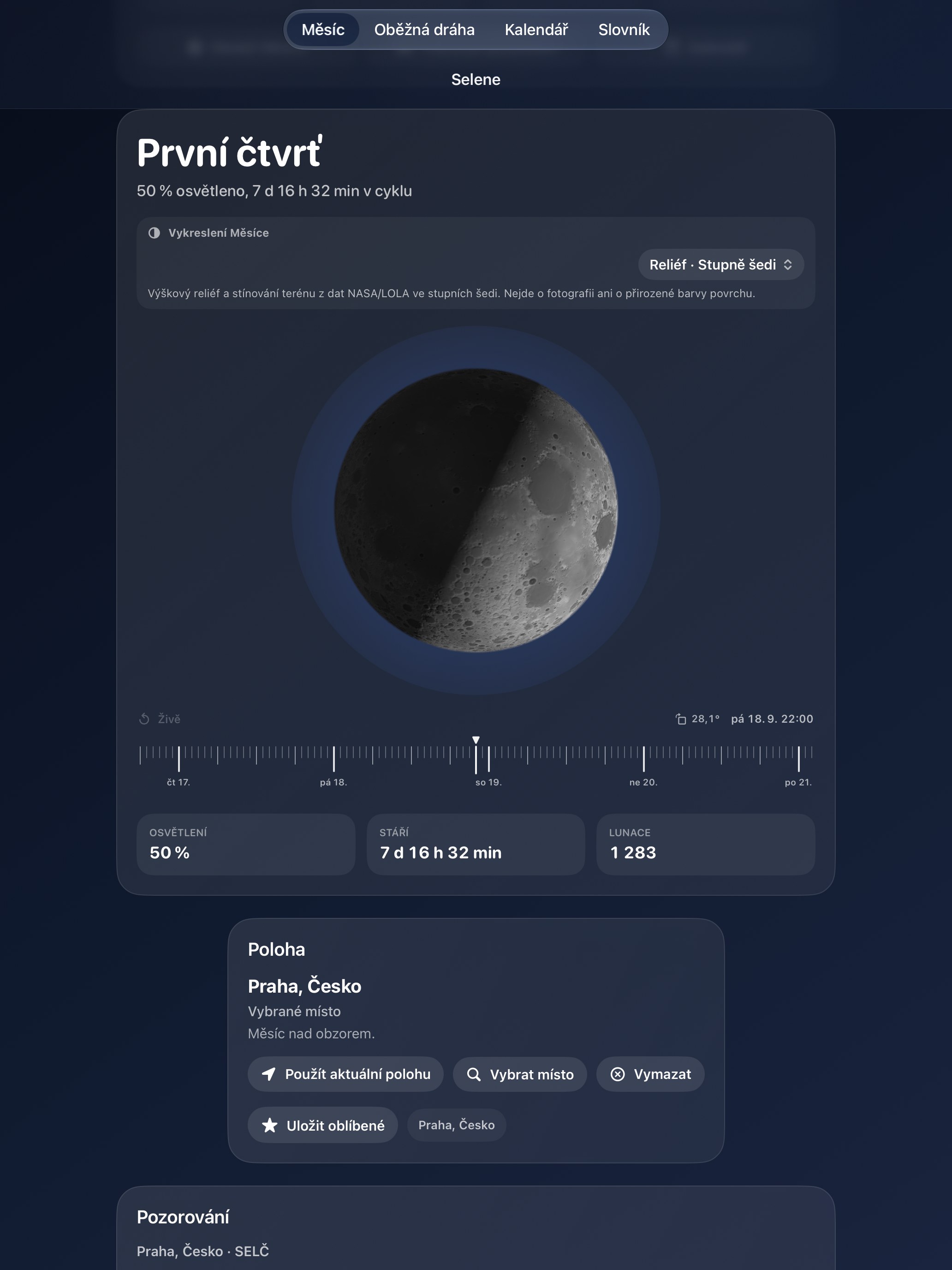 Selene iPad screenshot 9: iPad · Reliéf · Stupně šedi