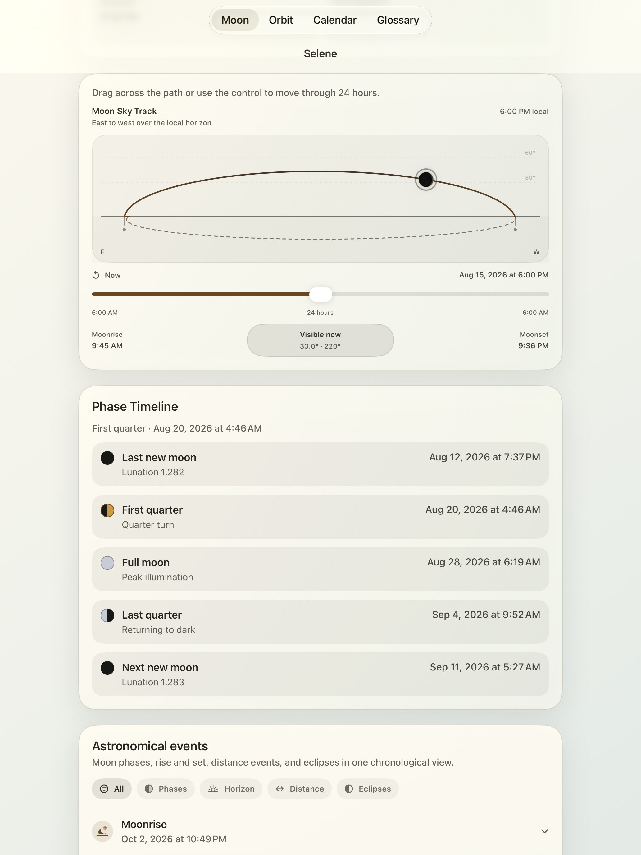 Selene iPad screenshot 5: iPad · Moon Sky Track