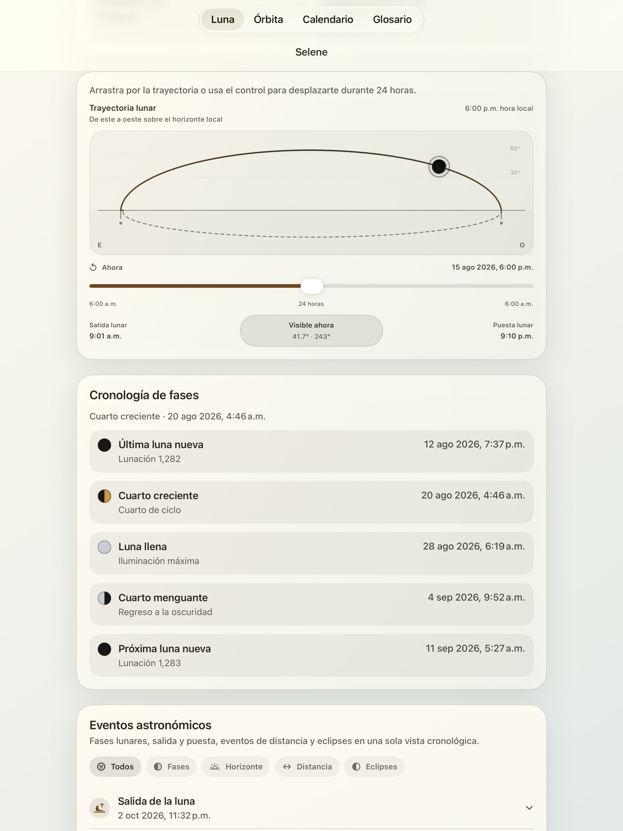 Selene iPad screenshot 5: iPad · Trayectoria lunar