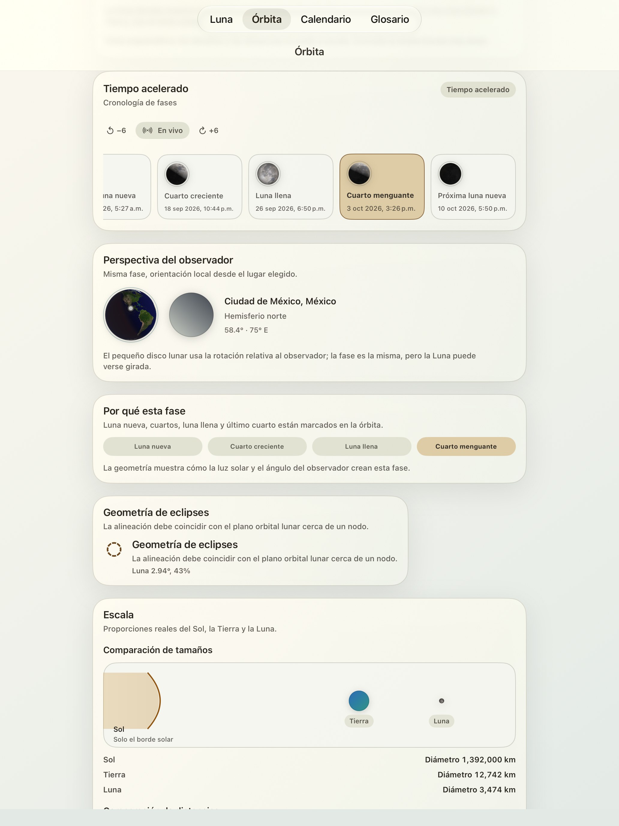 Selene iPad screenshot 6: iPad · Cronología de fases
