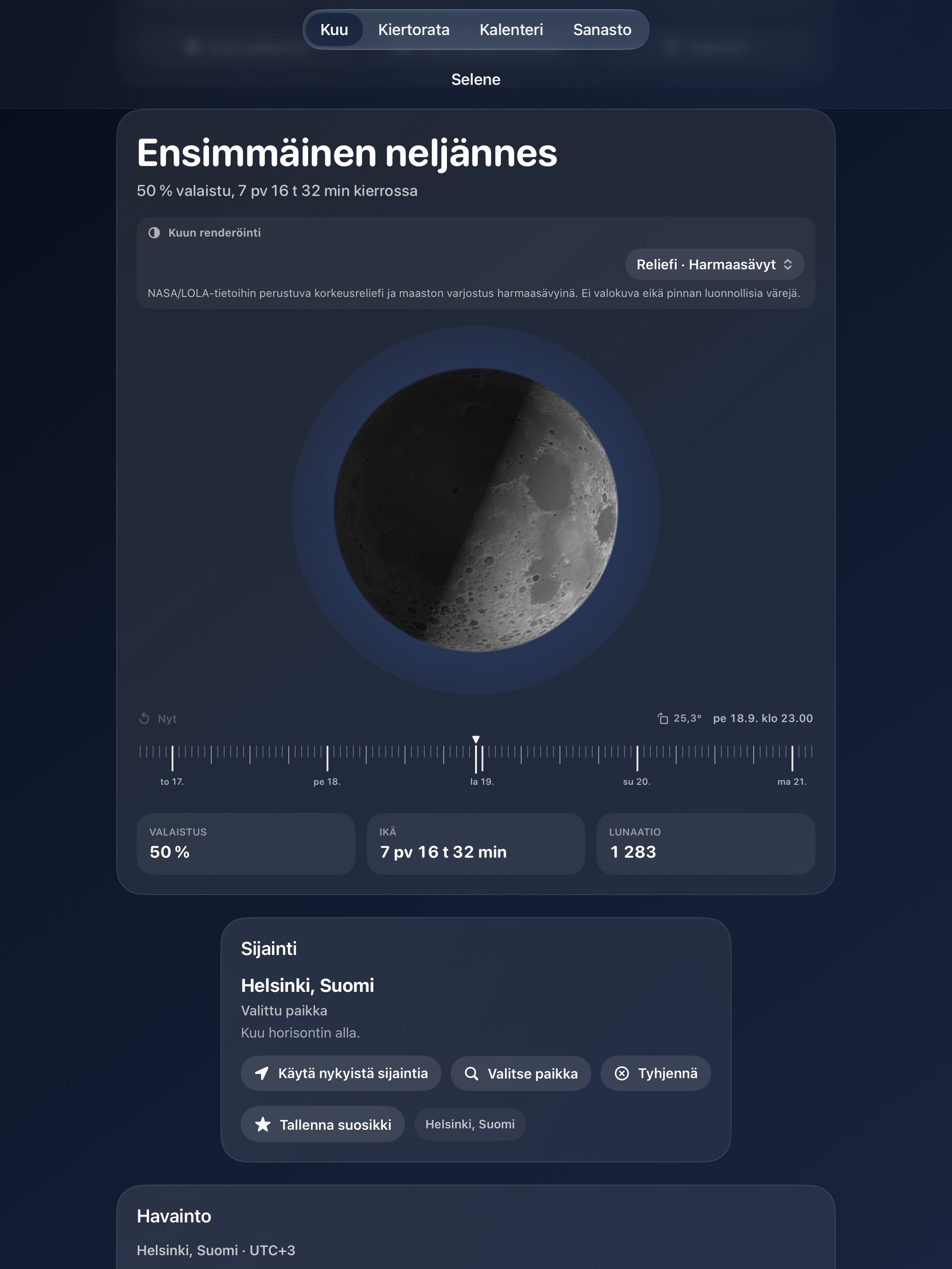 Selene iPad screenshot 9: iPad · Reliefi · Harmaasävyt