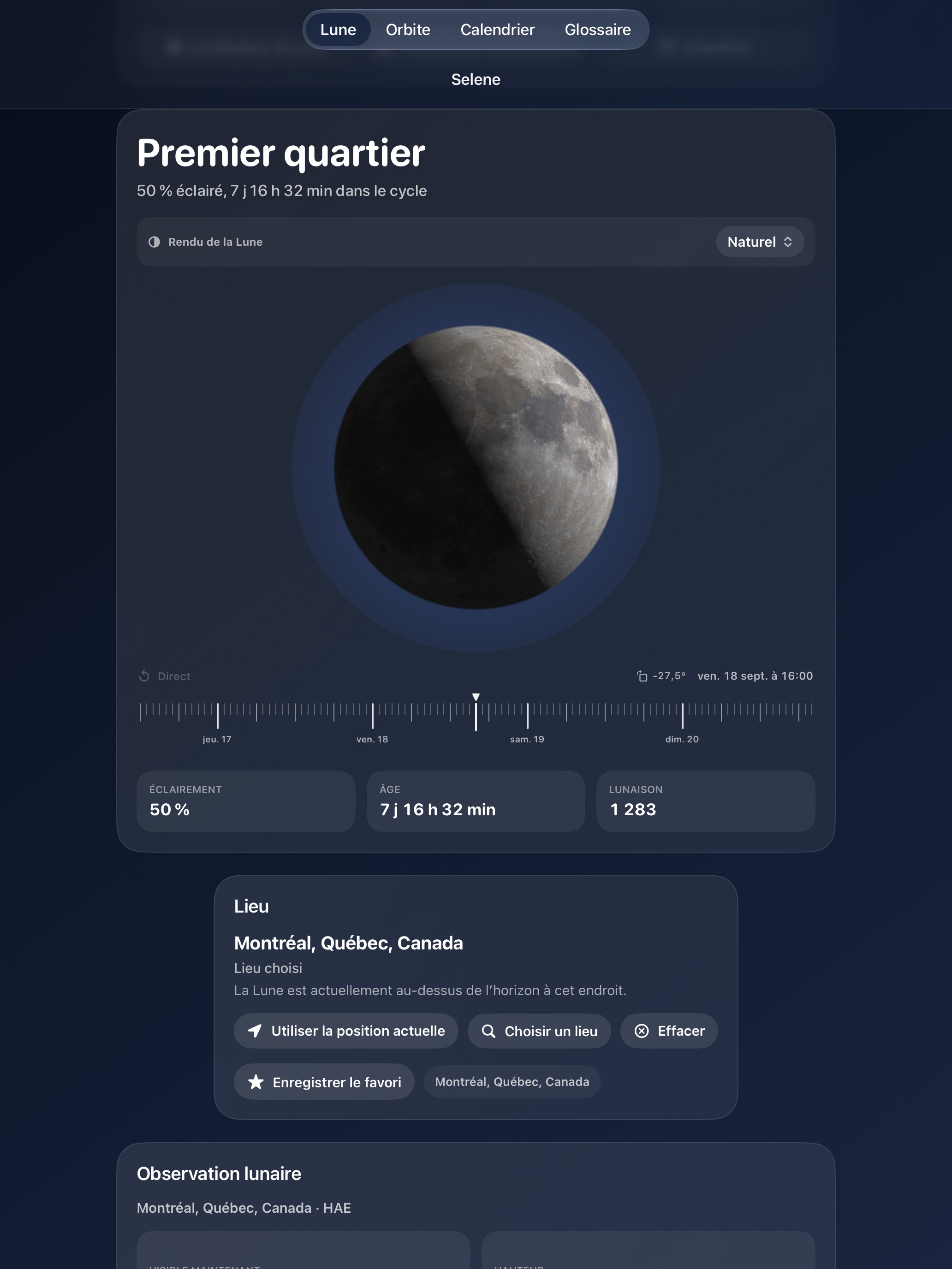 Selene iPad screenshot 1: iPad · Lune