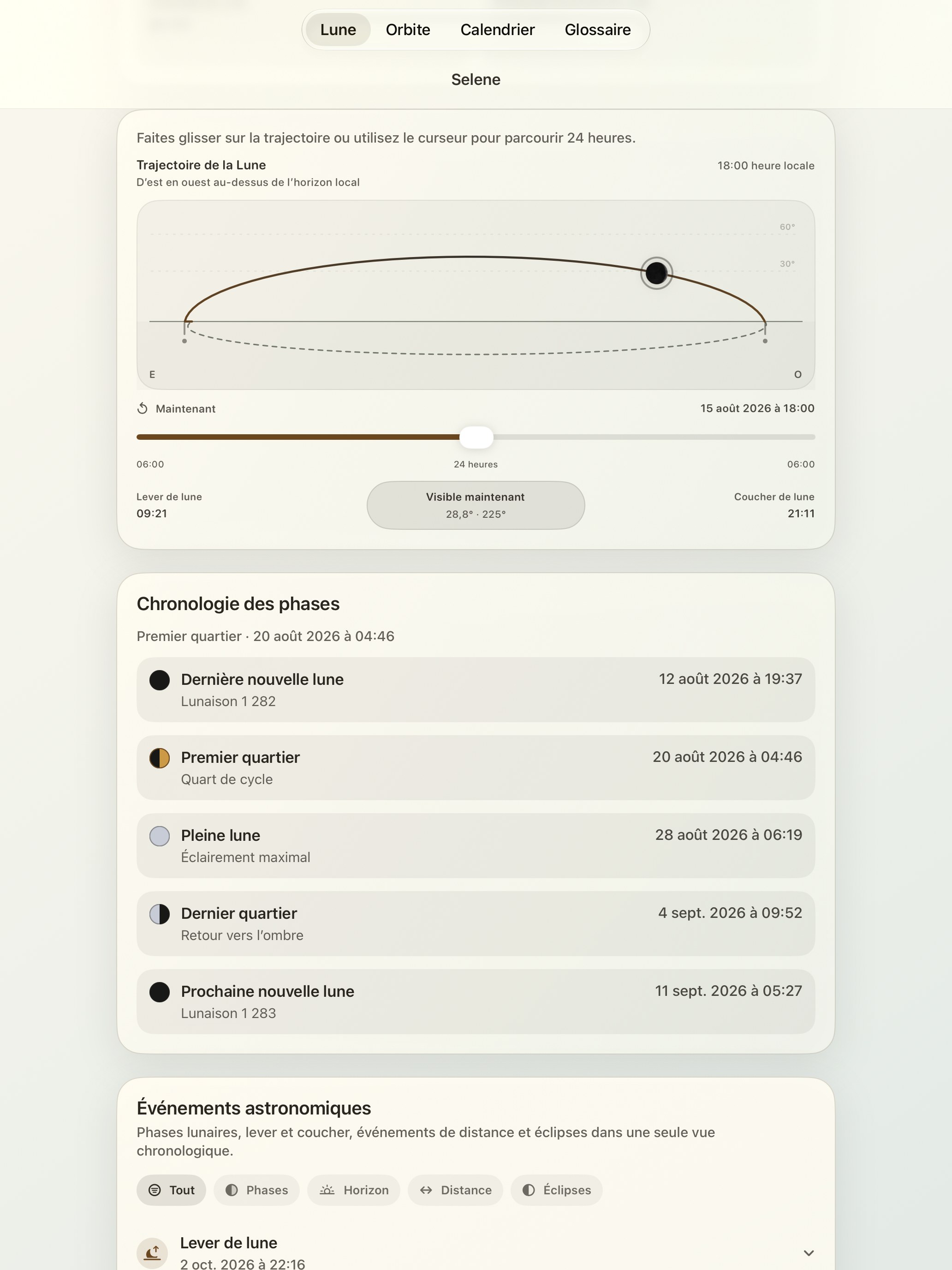 Selene iPad screenshot 5: iPad · Trajectoire de la Lune