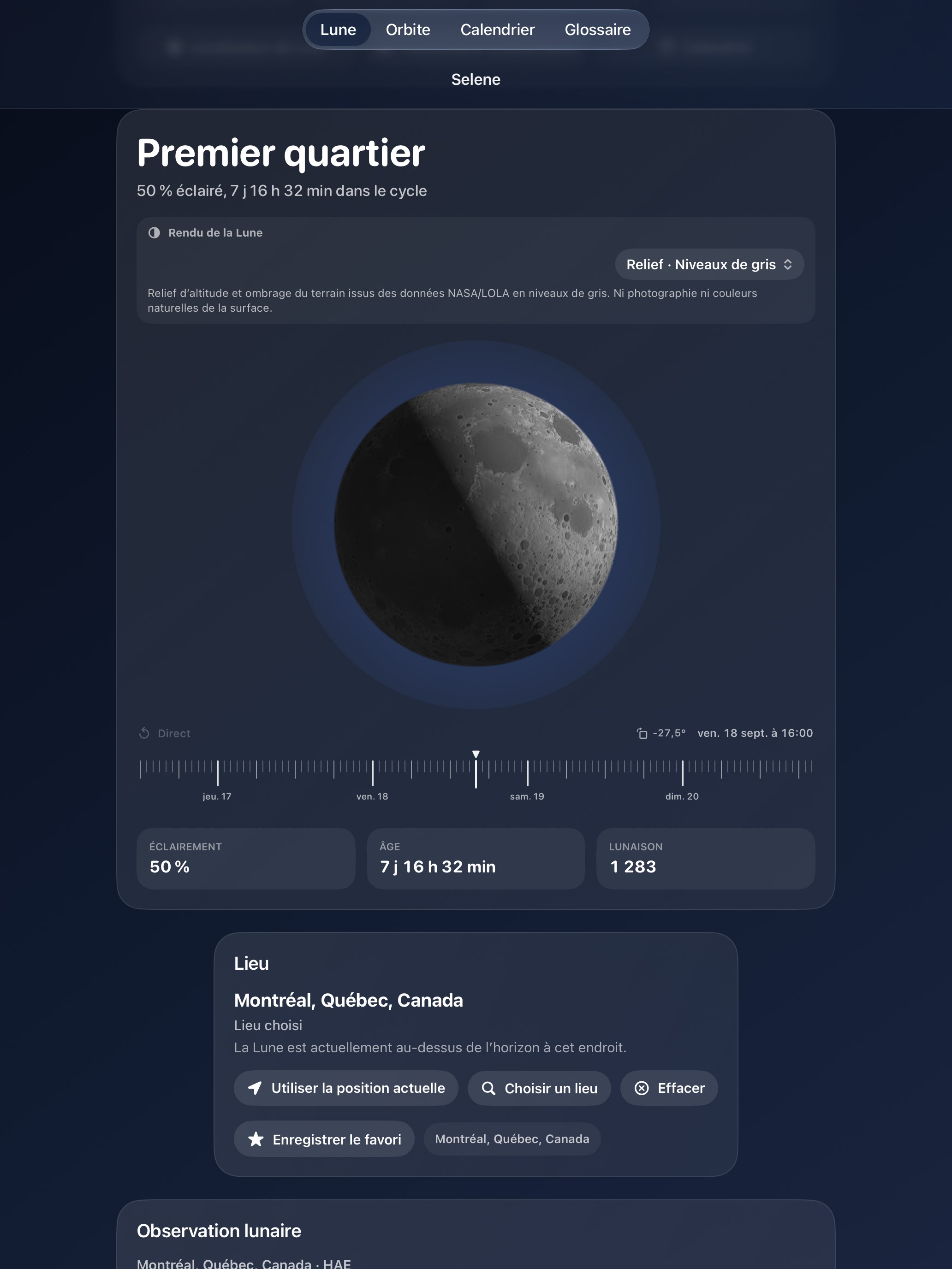 Selene iPad screenshot 9: iPad · Relief · Niveaux de gris