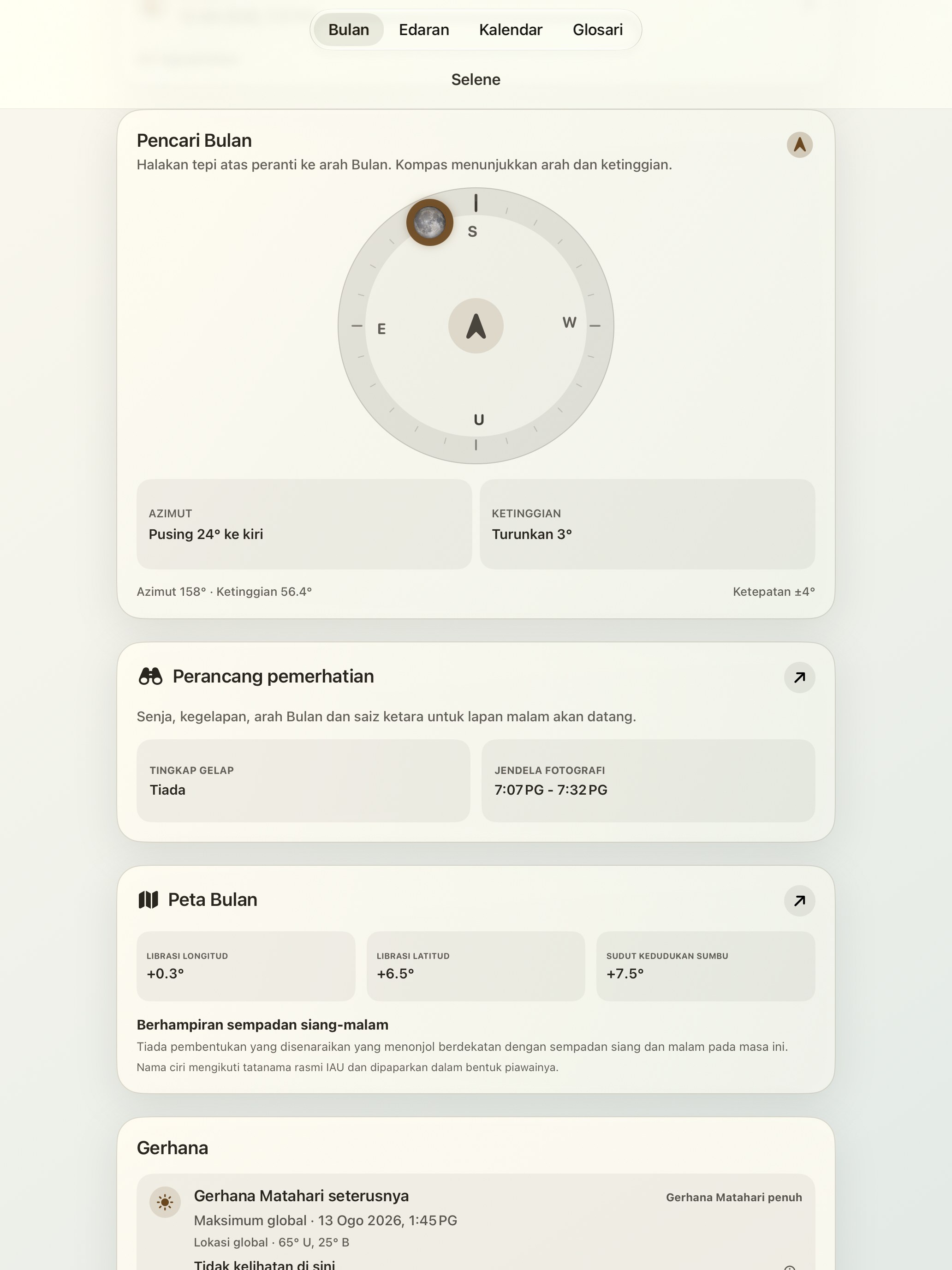 Selene iPad screenshot 2: iPad · Moon Finder dan kompas bulan