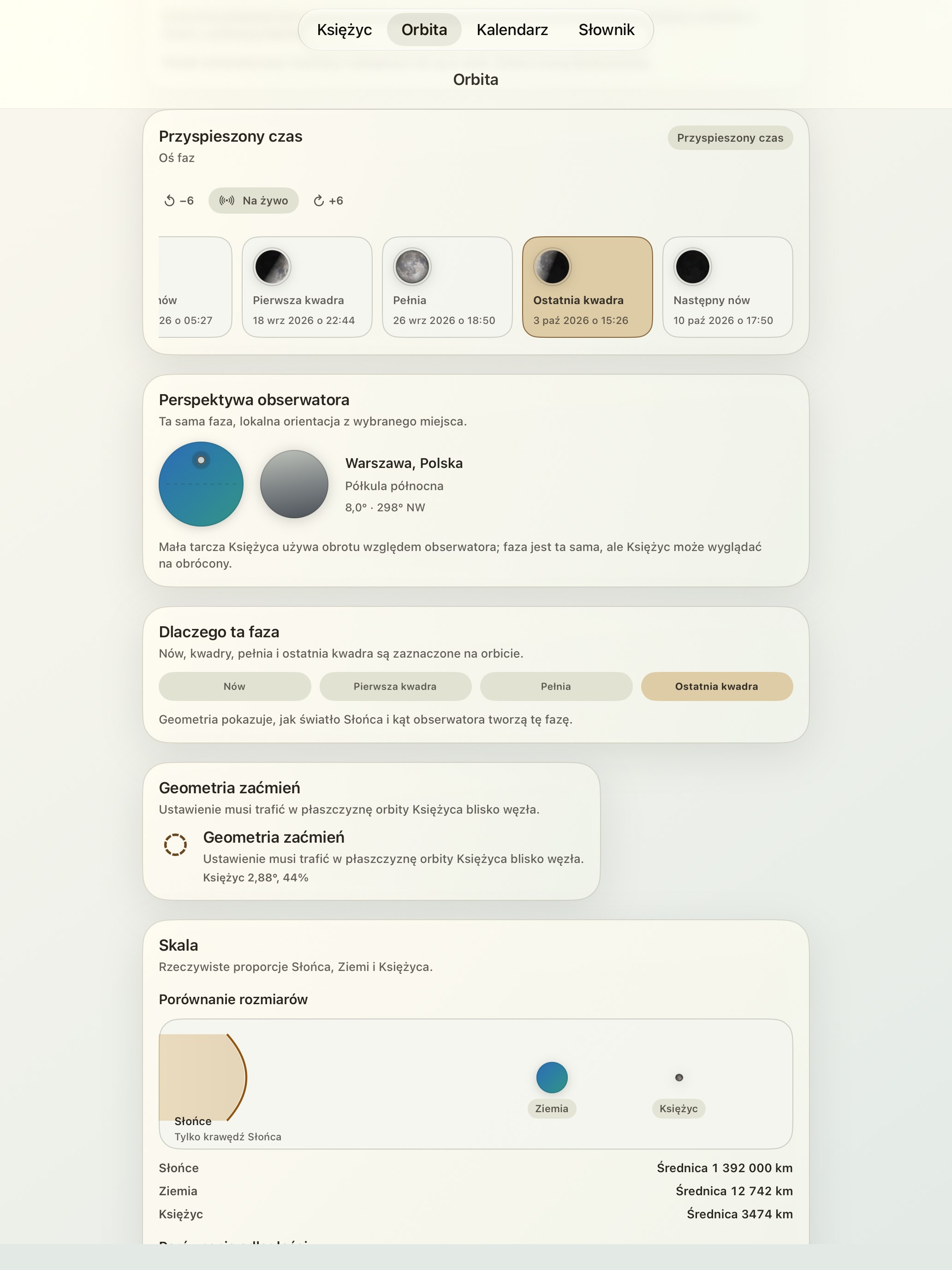 Selene iPad screenshot 6: iPad · Oś faz