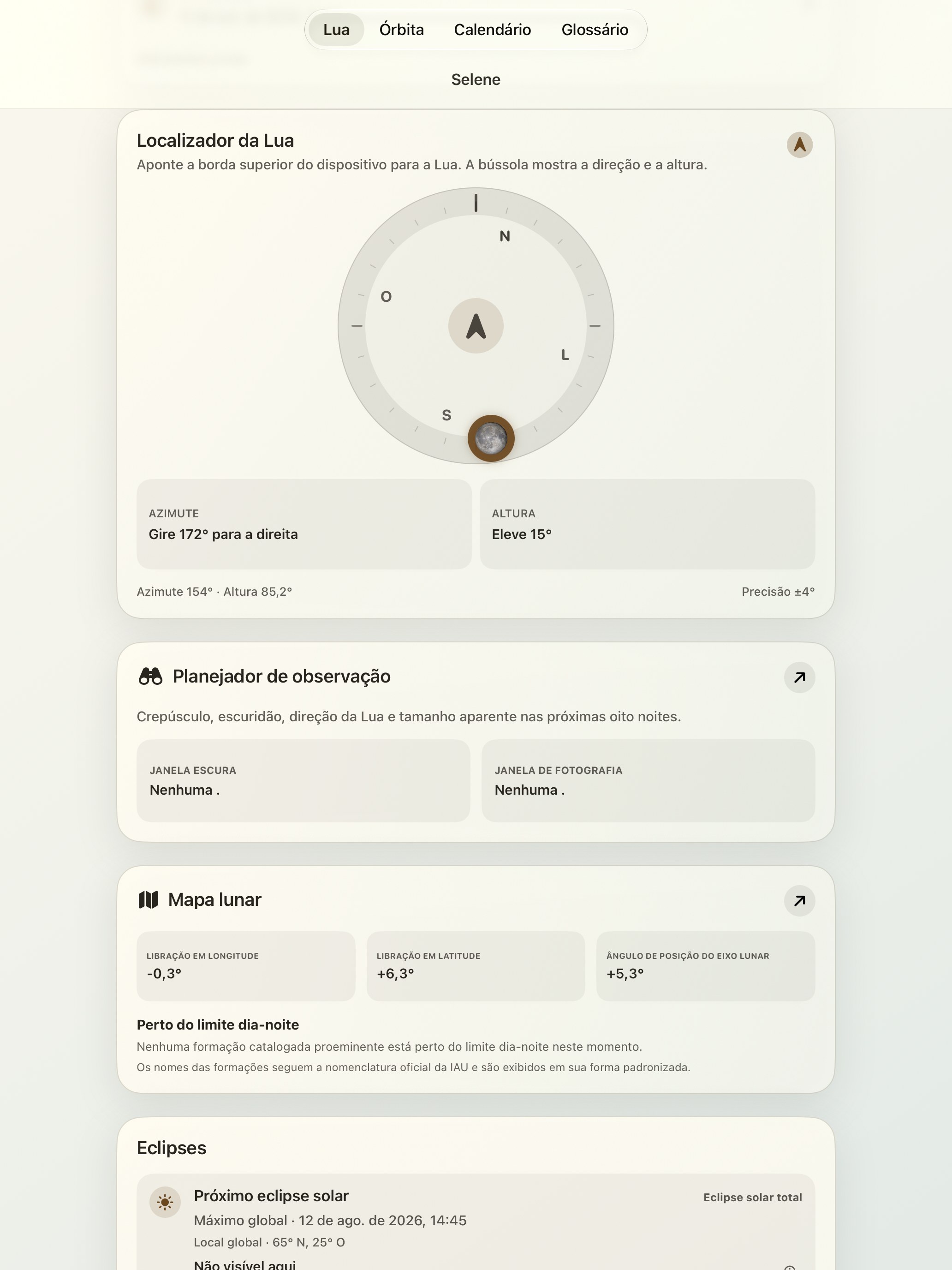 Selene iPad screenshot 2: iPad · Moon Finder e bússola lunar