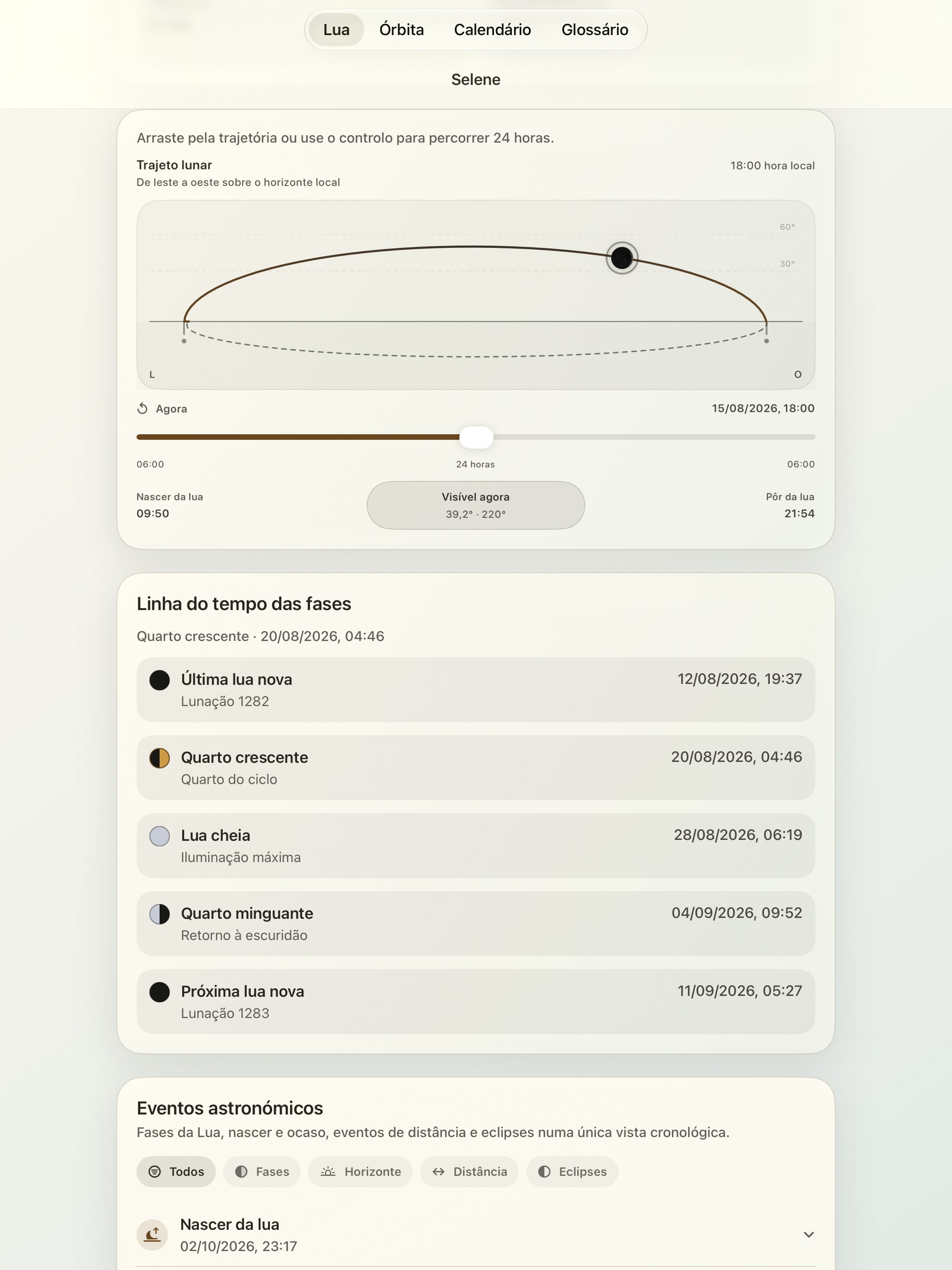Selene iPad screenshot 5: iPad · Trajeto lunar