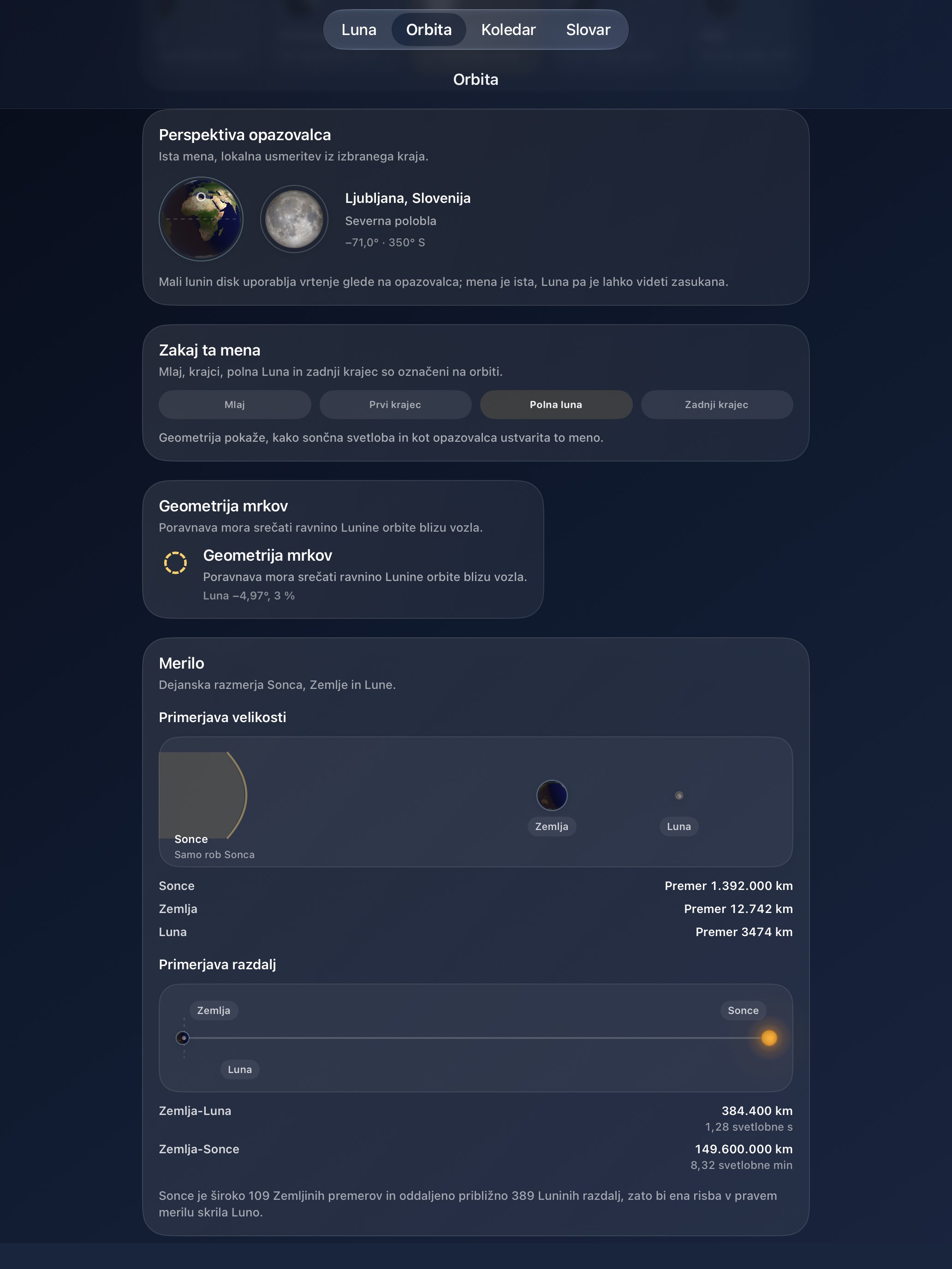 Selene iPad screenshot 7: iPad · Opazovanje
