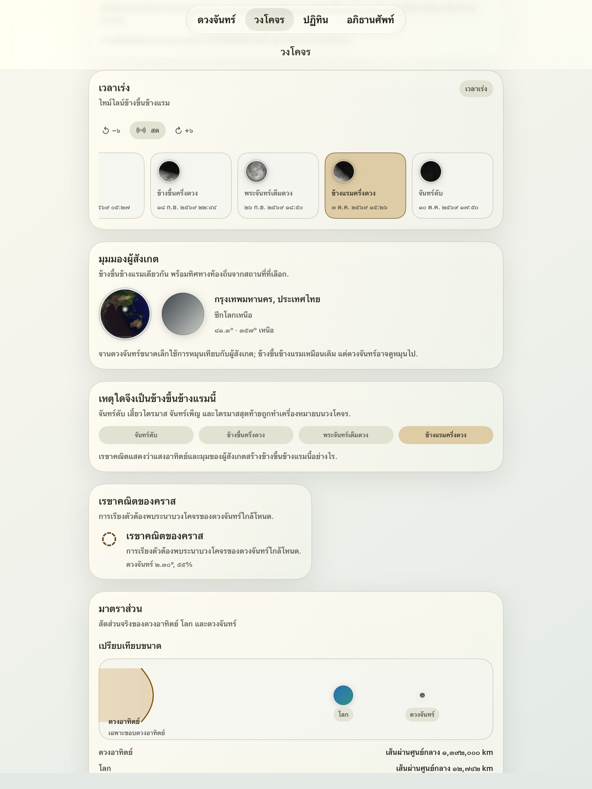 Selene iPad screenshot 6: iPad · ไทม์ไลน์ข้างขึ้นข้างแรม