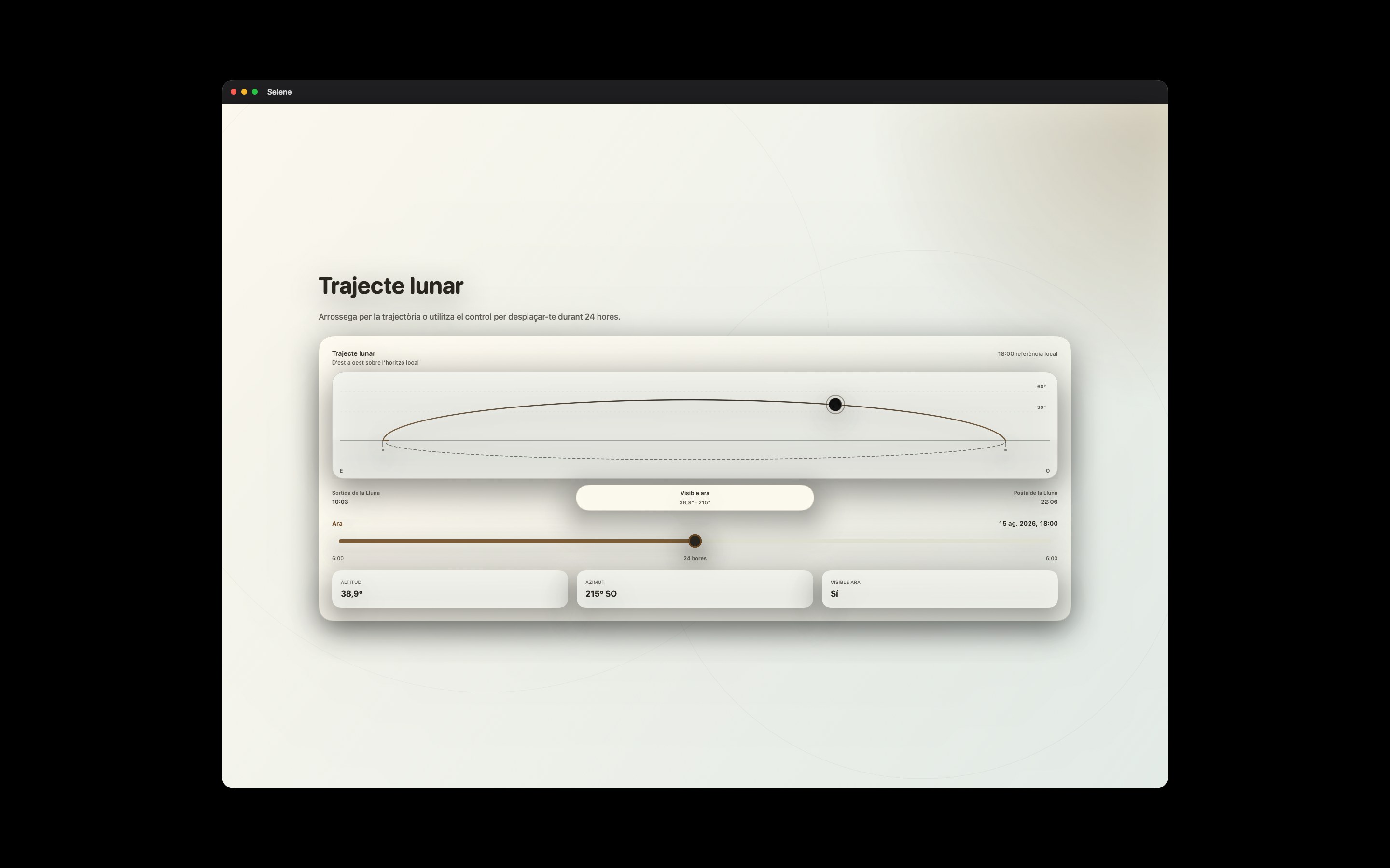 Selene Mac screenshot 2: Mac · Trajecte lunar