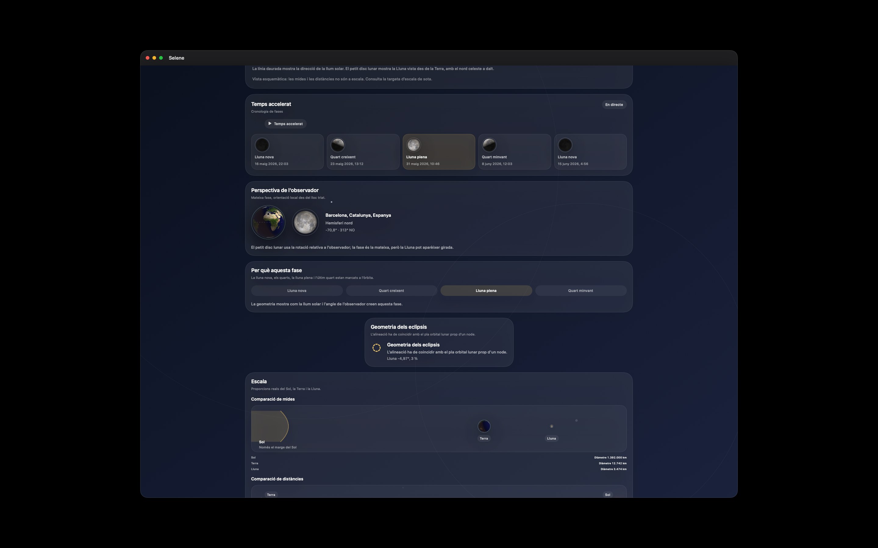 Selene Mac screenshot 5: Mac · Cronologia de fases