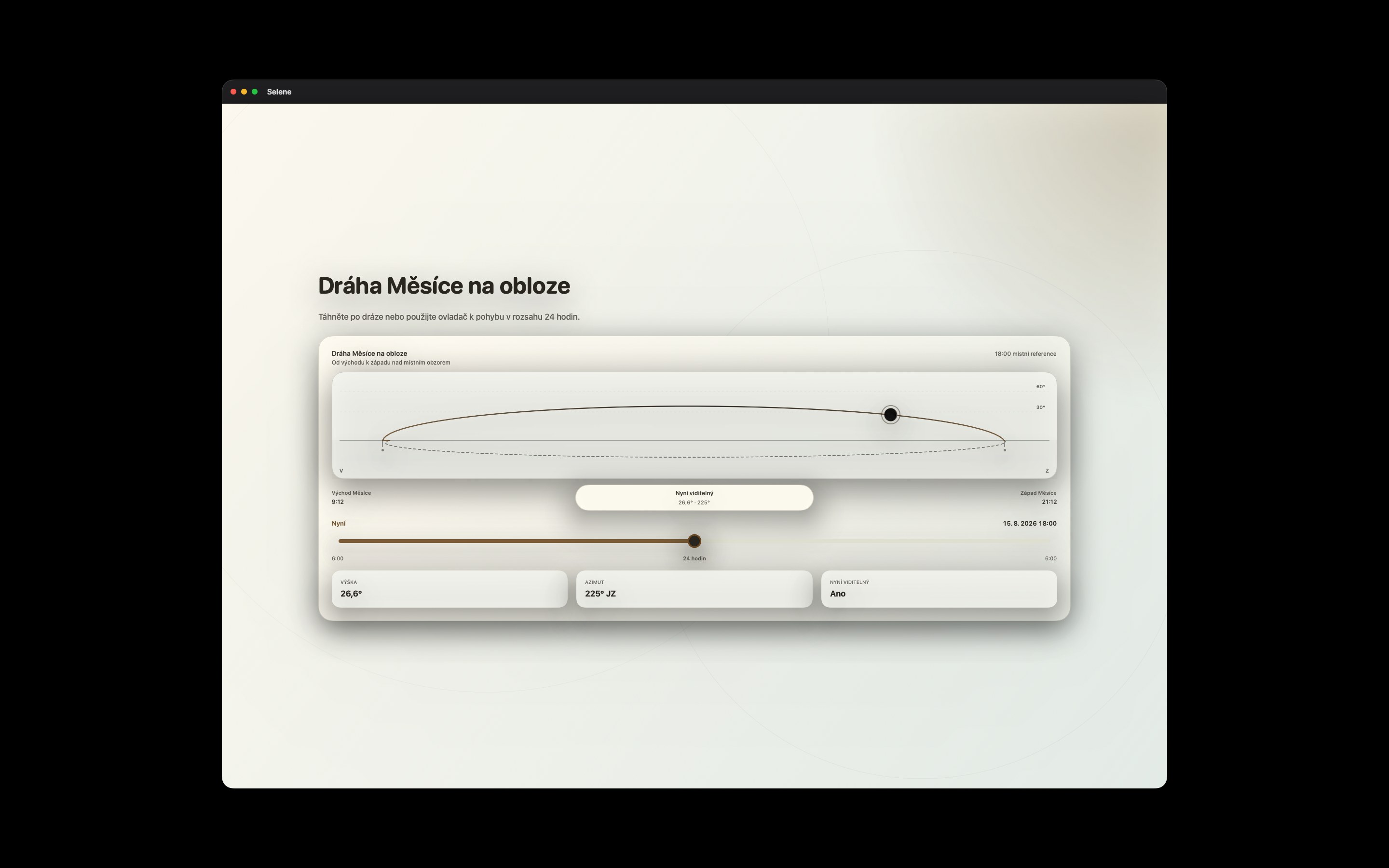 Selene Mac screenshot 2: Mac · Dráha Měsíce na obloze