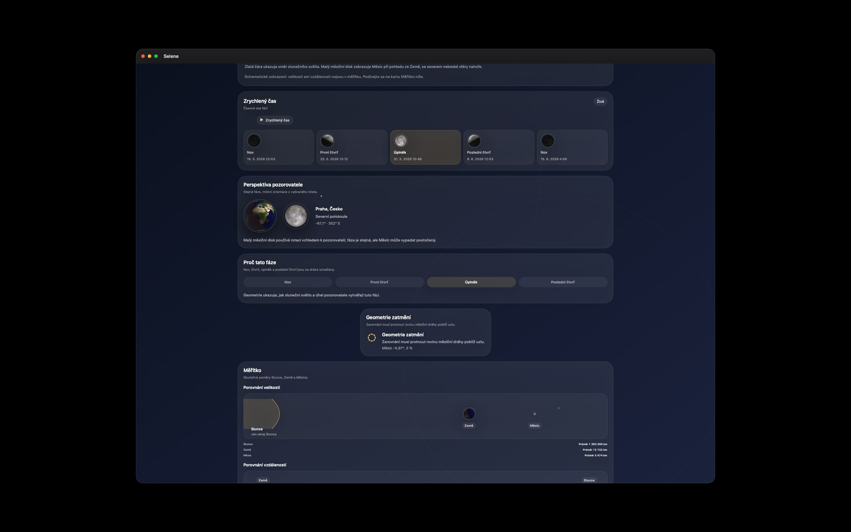 Selene Mac screenshot 5: Mac · Časová osa fází