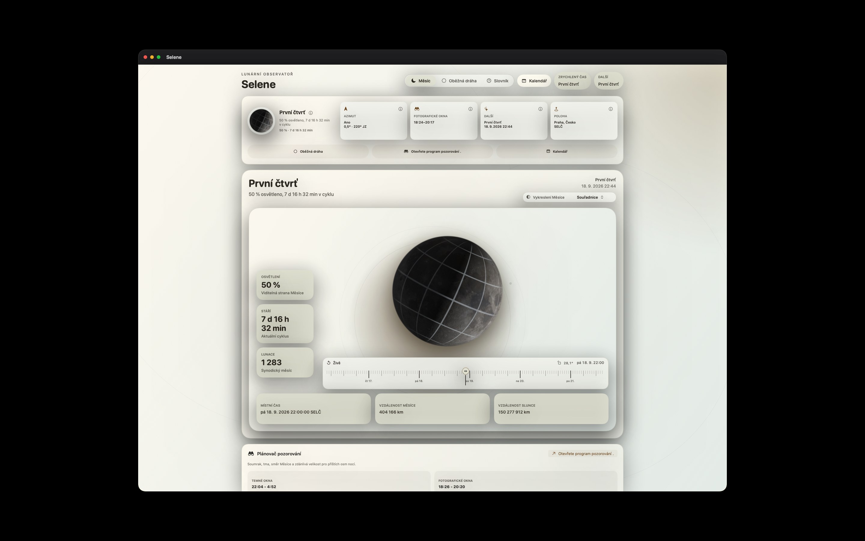 Selene Mac screenshot 10: Mac · Souřadnice