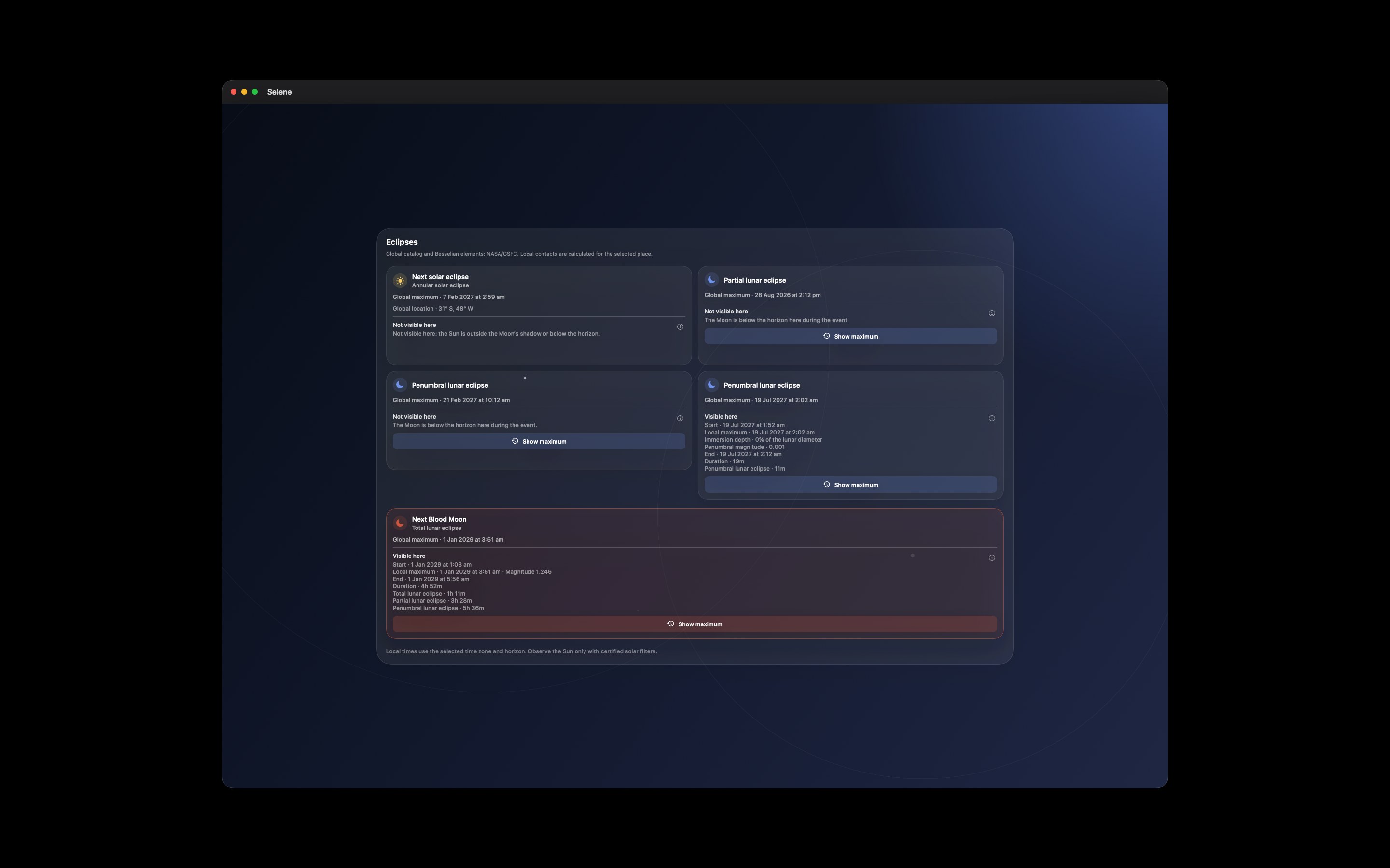 Selene Mac screenshot 7: Mac · Eclipses
