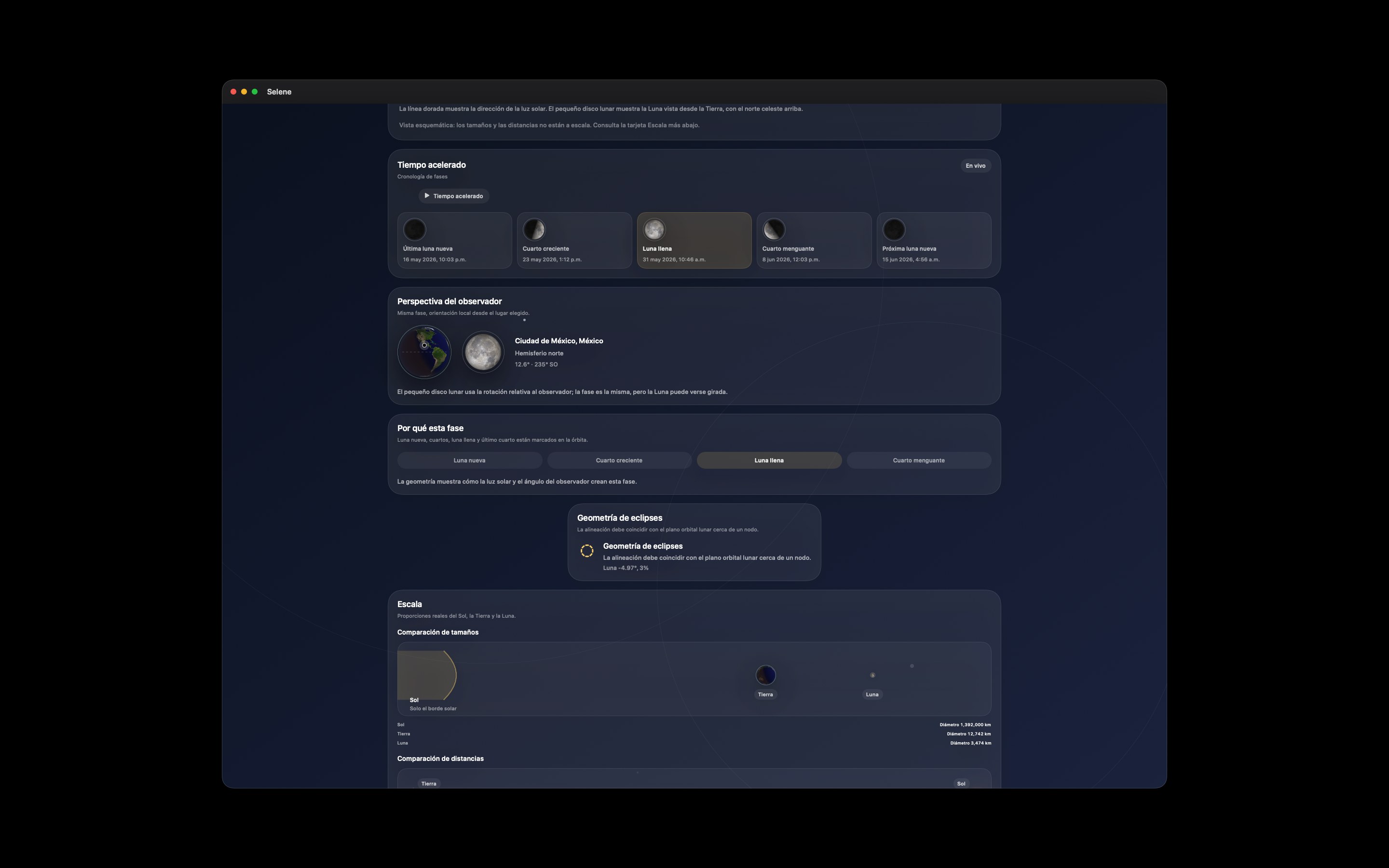 Selene Mac screenshot 5: Mac · Cronología de fases