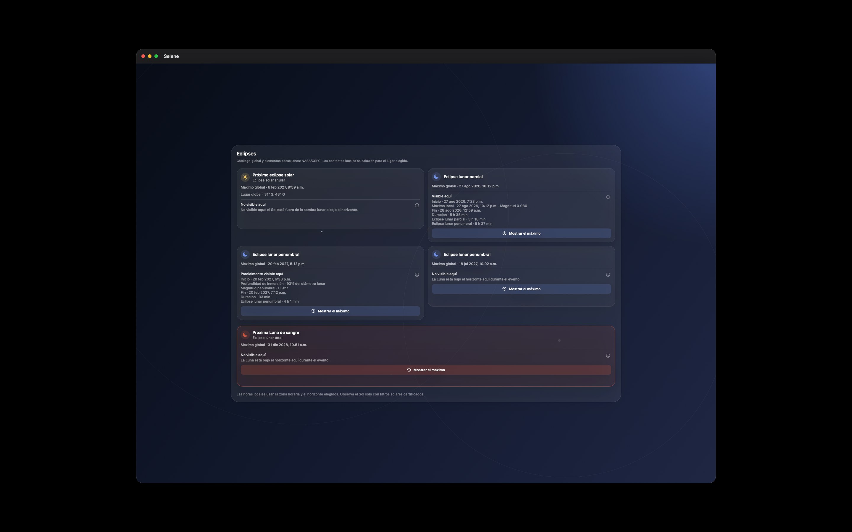 Selene Mac screenshot 7: Mac · Eclipses