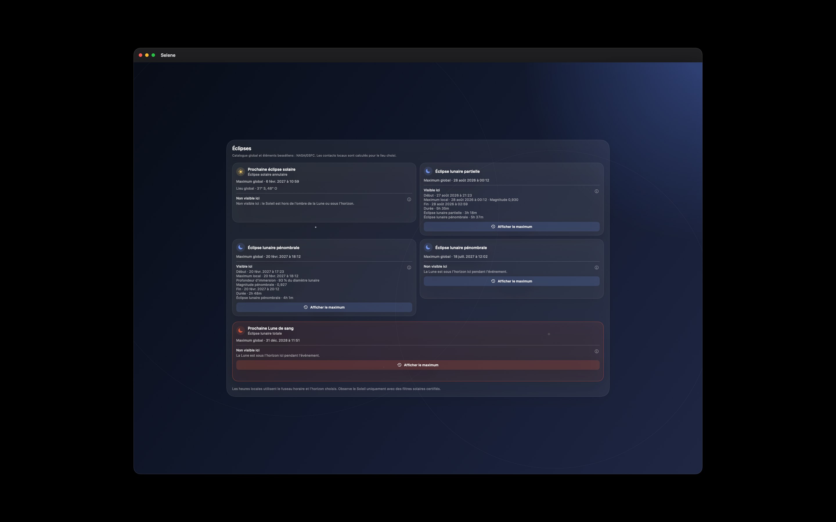 Selene Mac screenshot 7: Mac · Éclipses