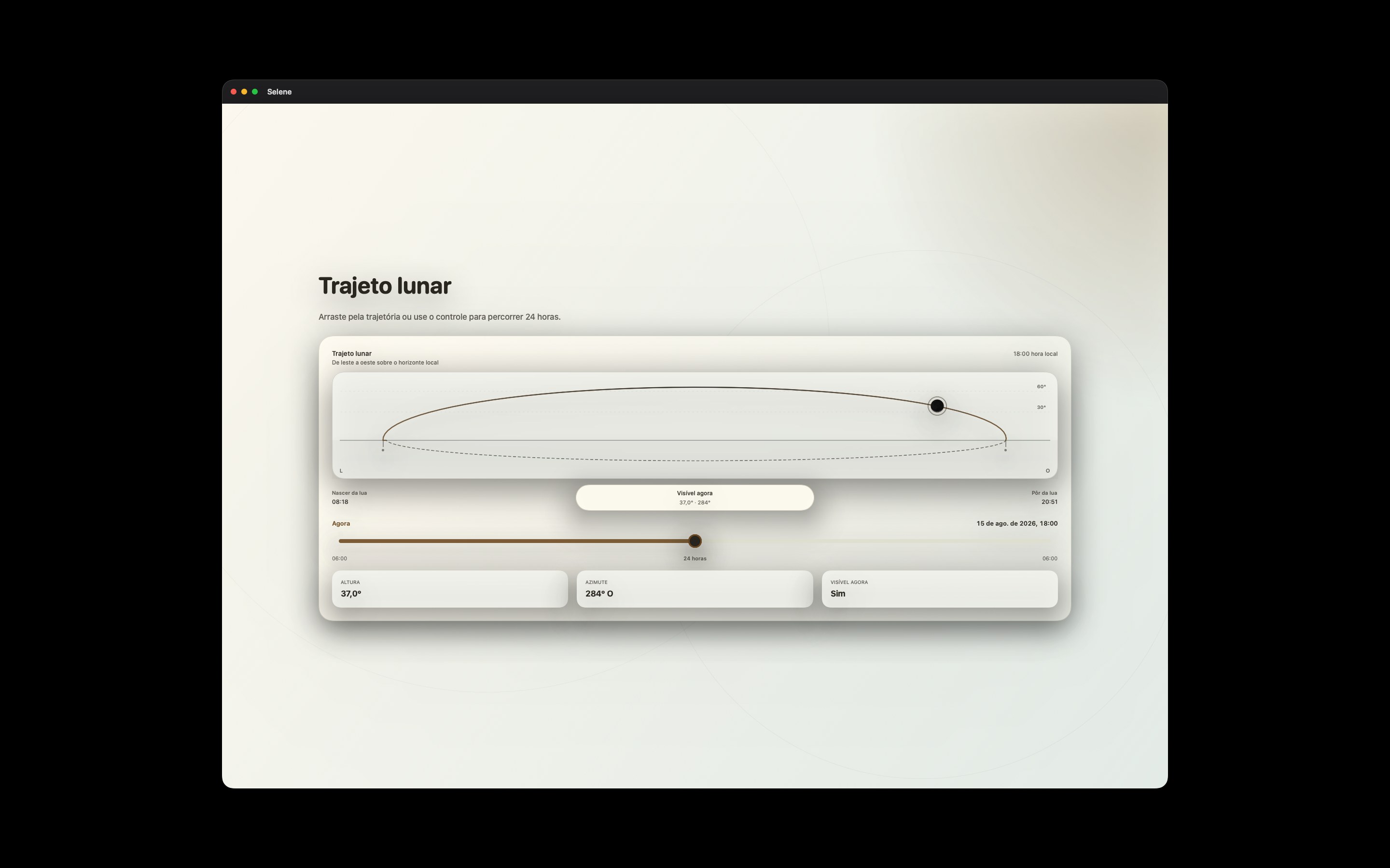 Selene Mac screenshot 2: Mac · Trajeto lunar