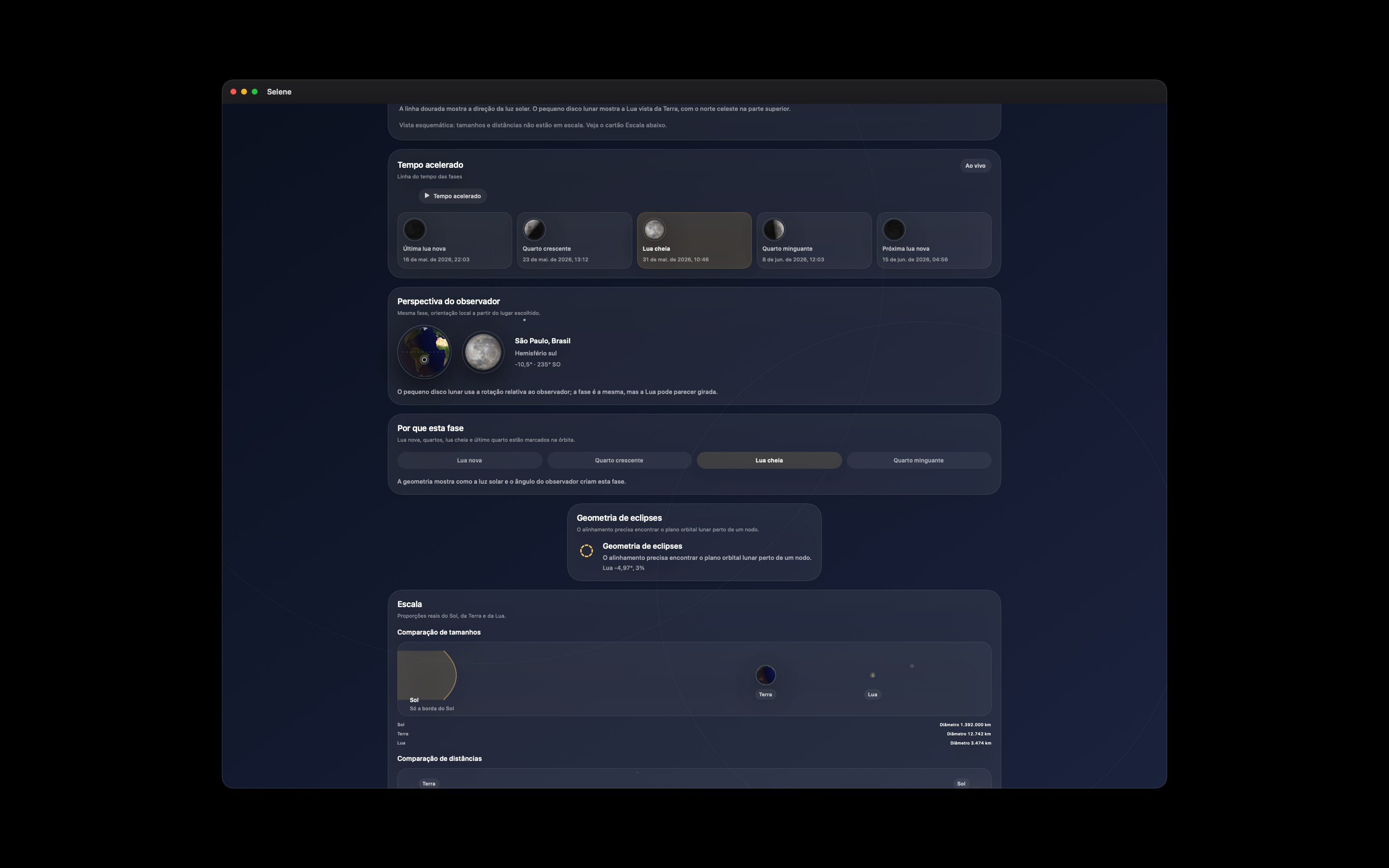 Selene Mac screenshot 5: Mac · Linha do tempo das fases