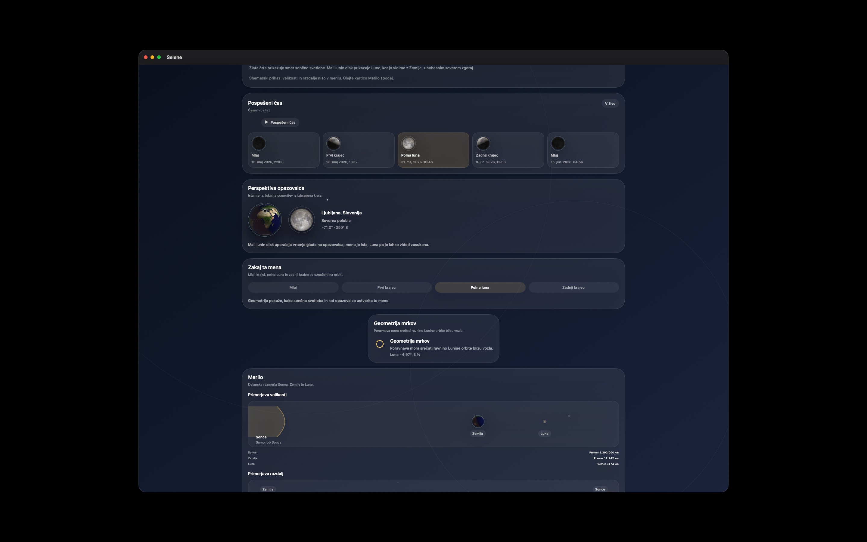 Selene Mac screenshot 5: Mac · Časovnica faz